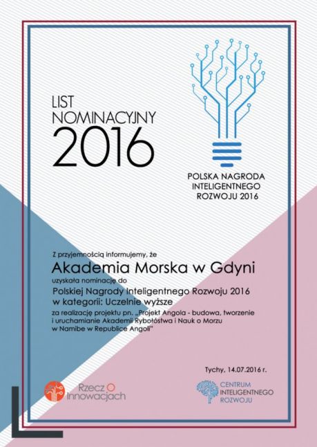 AM w Gdyni zakwalifikowana do Polskiej Nagrody Inteligentnego Rozwoju 2016 za projekt ANGOLA