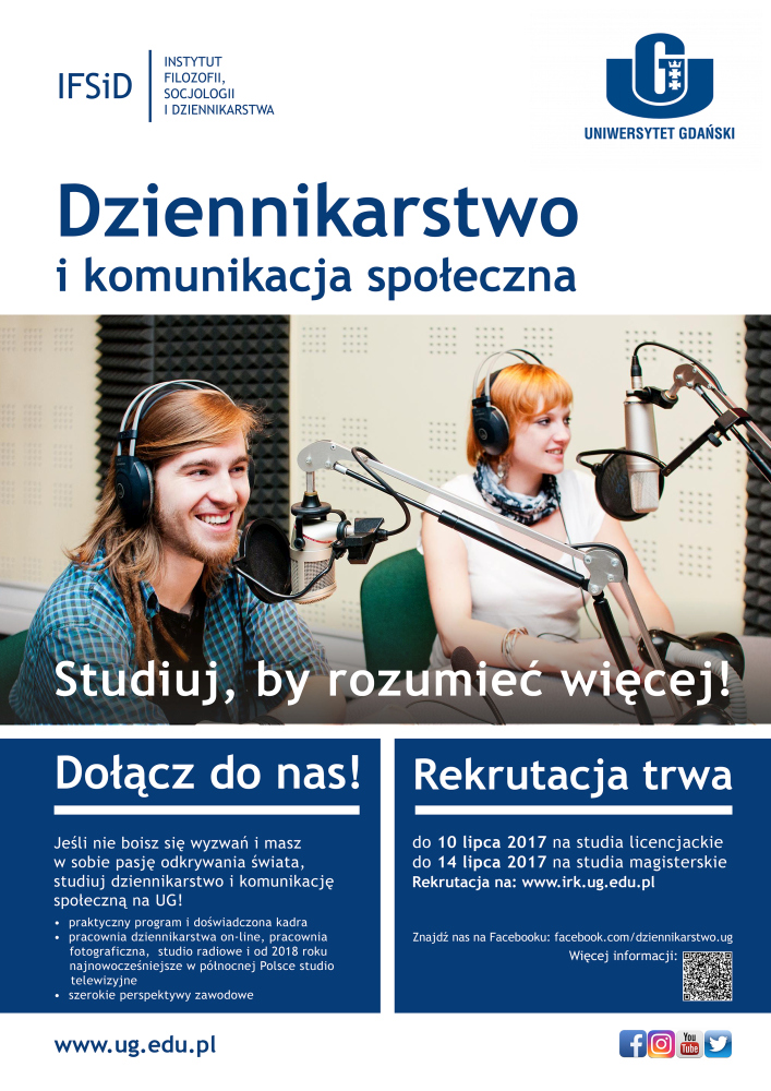 Studiuj Dziennikarstwo i komunikację społeczną w Instytucie Filozofii, Socjologii i Dziennikarstwa Uniwersytetu Gdańskiego